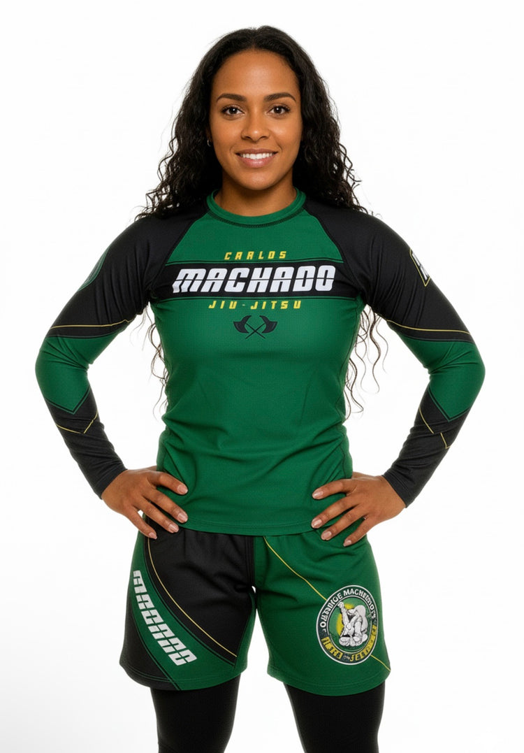 Angled CMJJ Green/Yellow Long Sleeve Rash Guard - CMJJ Gear