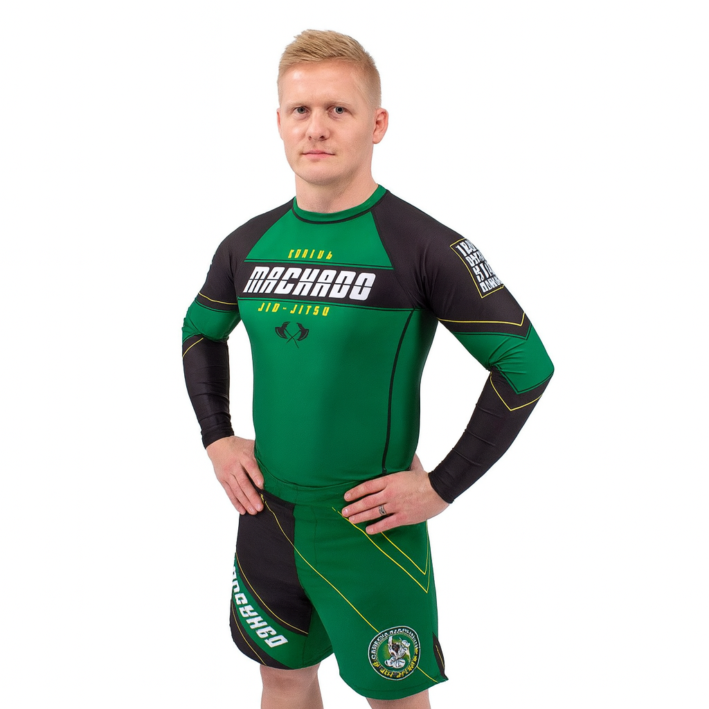 Angled CMJJ Green/Yellow Long Sleeve Rash Guard - CMJJ Gear