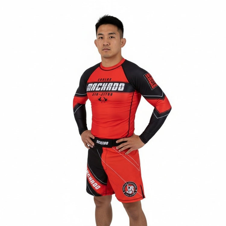 Angled CMJJ Long Sleeve Rash Guard: Ranked White - Black - CMJJ Gear