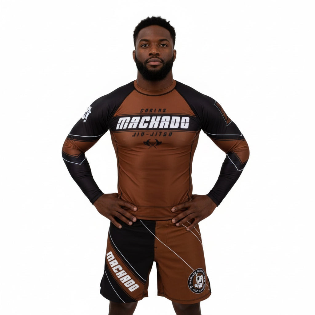 Angled CMJJ Long Sleeve Rash Guard: Ranked White - Black - CMJJ Gear