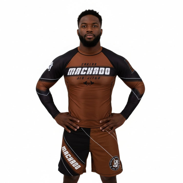 Angled CMJJ Long Sleeve Rash Guard: Ranked White - Black - CMJJ Gear