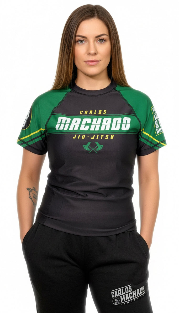Angled CMJJ  Green / Yellow Rash Guard SS - CMJJ Gear