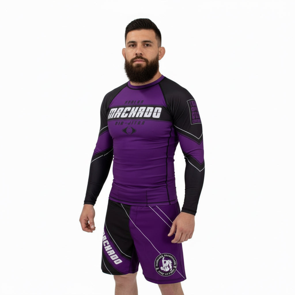 Angled CMJJ Long Sleeve Rash Guard: Ranked White - Black - CMJJ Gear